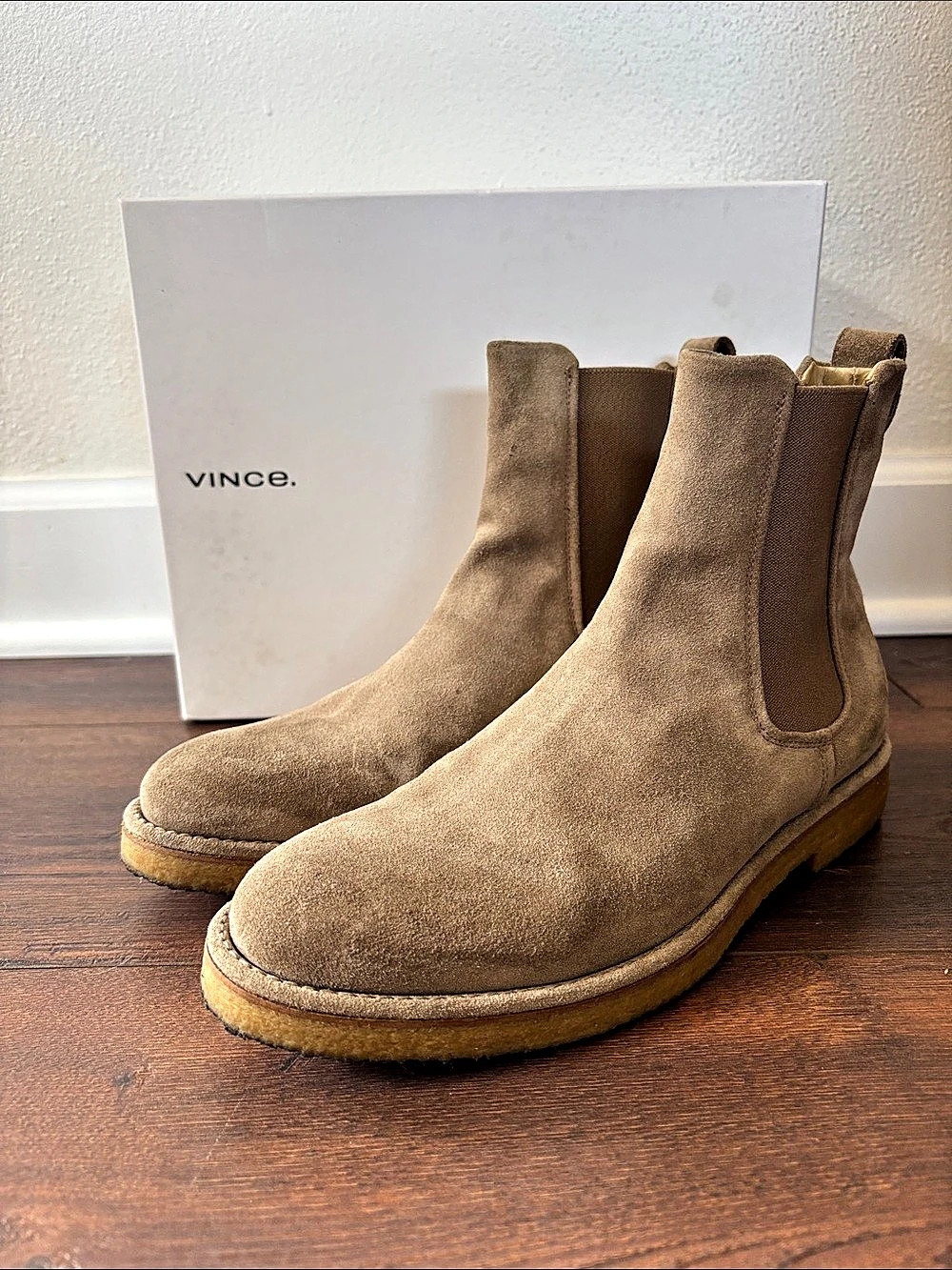 Vince Suede Chelsea Ankle Boots in Beige